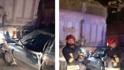 حادثه برخورد پراید با کامیون و امدادرسانی آتش نشانی شهرداری گرگان