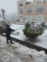 ادامه عملیات پاکسازی و برف روبی پارک ها و فضای سبز شهر گرگان
