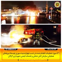 46 مورد عملیات انجام شده در شب چهارشنبه سوری توسط نیرو های عملیاتی سازمان آتش نشانی در نقاط مختلف گرگان انجام شد