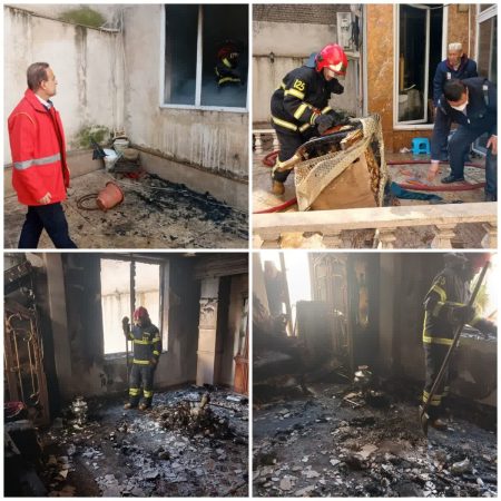 اطفاء آتش سوزی منزل مسکونی در بهشت هفدهم گرگان توسط آتش نشانان