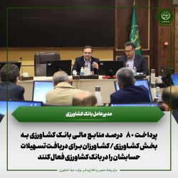 پرداخت ۸۰ درصد منابع مالی بانک کشاورزی به بخش کشاورزی