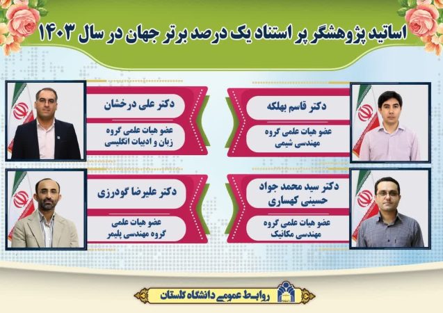 چهار استاد دانشگاه گلستان در لیست پژوهشگران ایرانی پراستناد یک درصد برتر جهان در سال ۱۴۰۳