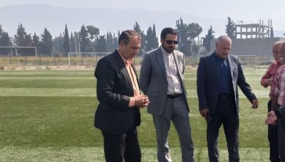 بازدید مهندس برزمینی مدیر کل ورزش و جوانان استان گلستان از مراحل نصب روشنایی زمین فوتبال شهرستان