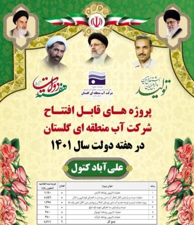 افتتاح ۶ پروژه شرکت آب منطقه ای شرکت آب منطقه ای گلستان در شهرستان علی آبادکتول